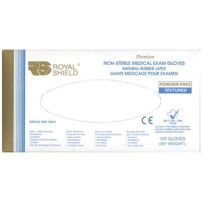 Royal Shield Natural Rubber Latex Exam Gloves (Powder-free)
